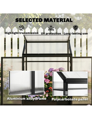 Outsunny Polycarbonate Greenhouse with Hinged Door, Top Vent, Lean-to Green House, Walk-in Greenhouse, 4 x 2ft, Black
