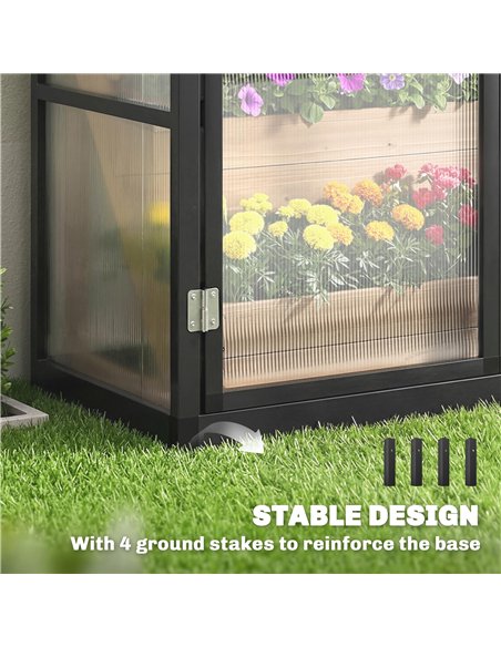 Outsunny Polycarbonate Greenhouse with Hinged Door, Top Vent, Lean-to Green House, Walk-in Greenhouse, 4 x 2ft, Black - pic 182323 | FastDaddyshop