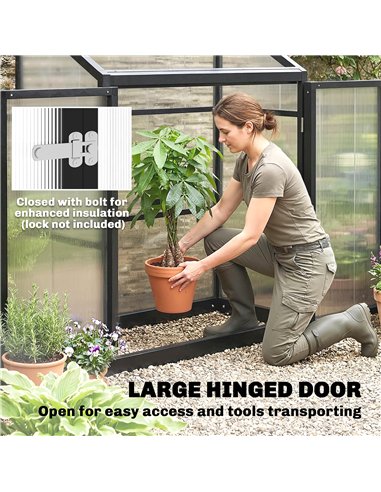Outsunny Polycarbonate Greenhouse with Hinged Door, Top Vent, Lean-to Green House, Walk-in Greenhouse, 4 x 2ft, Black