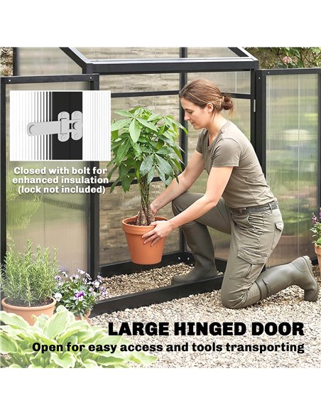 Outsunny Polycarbonate Greenhouse with Hinged Door, Top Vent, Lean-to Green House, Walk-in Greenhouse, 4 x 2ft, Black - pic 182324 | FastDaddyshop