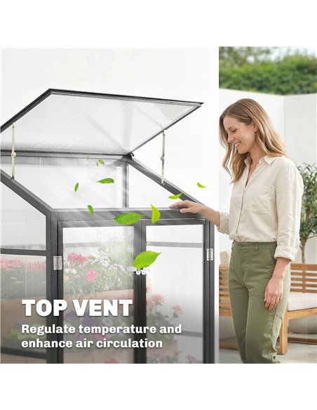 Outsunny Polycarbonate Greenhouse with Hinged Door, Top Vent, Lean-to Green House, Walk-in Greenhouse, 4 x 2ft, Black - pic 182325 | FastDaddyshop