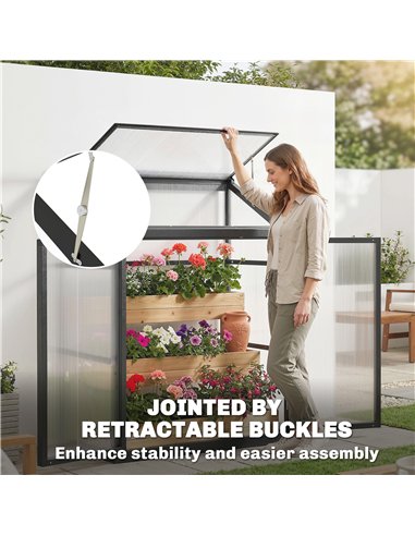 Outsunny Polycarbonate Greenhouse with Hinged Door, Top Vent, Lean-to Green House, Walk-in Greenhouse, 4 x 2ft, Black