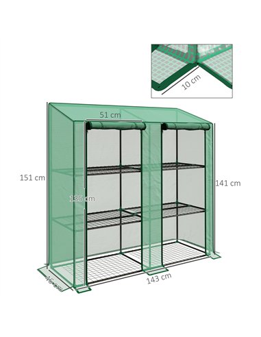 Outsunny 46 x 143cm Three-Shelf Mini Greenhouse - Green