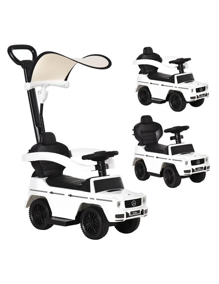 HOMCOM 12+ Push Along Car Mercedes-Benz G350 Foot to Floor Slider with Steering Wheel, White - pic 18233 | FastDaddyshop