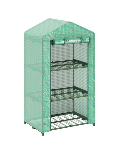 Outsunny 3 Tier Mini Greenhouse Portable Garden Grow House with Roll Up Door and Wire Shelves, 69 x 49 x 125 cm, Green