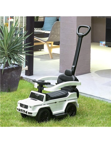 HOMCOM 12+ Push Along Car Mercedes-Benz G350 Foot to Floor Slider with Steering Wheel, White - pic 18234 | FastDaddyshop