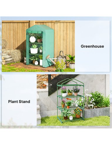 Outsunny 3 Tier Mini Greenhouse Portable Garden Grow House with Roll Up Door and Wire Shelves, 69 x 49 x 125 cm, Green