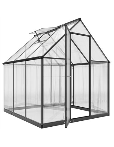 Outsunny Polycarbonate Greenhouse with Swing Door and Adjustable Window, Walk-in Greenhouse with Rain Gutter, 6 x 6.5ft, Black