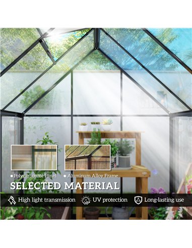 Outsunny Polycarbonate Greenhouse with Swing Door and Adjustable Window, Walk-in Greenhouse with Rain Gutter, 5.5 x 6ft, Black