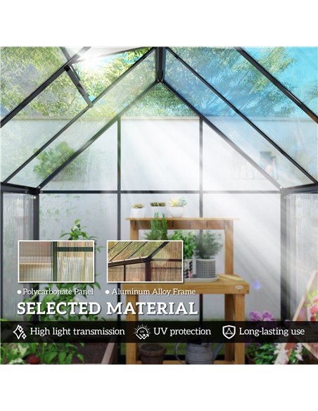 Outsunny Polycarbonate Greenhouse with Swing Door and Adjustable Window, Walk-in Greenhouse with Rain Gutter, 5.5 x 6ft, Black - pic 182349 | FastDaddyshop