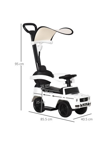 HOMCOM 12+ Push Along Car Mercedes-Benz G350 Foot to Floor Slider with Steering Wheel, White