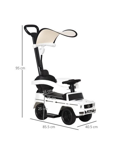 HOMCOM 12+ Push Along Car Mercedes-Benz G350 Foot to Floor Slider with Steering Wheel, White - pic 18235 | FastDaddyshop