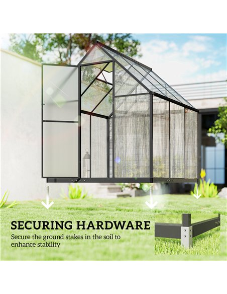 Outsunny Polycarbonate Greenhouse with Swing Door and Adjustable Window, Walk-in Greenhouse with Rain Gutter, 5.5 x 6ft, Black - pic 182350 | FastDaddyshop