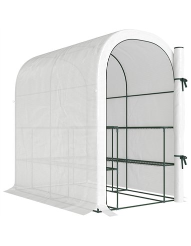 Outsunny Walk-in Greenhouse with Shelves, Small Greenhouse with PE Cover and Roll-up Door, 123 x 187 x 189 cm, White