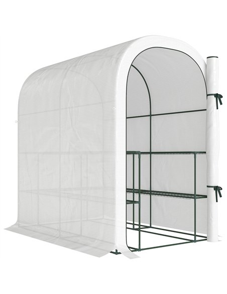Outsunny Walk-in Greenhouse with Shelves, Small Greenhouse with PE Cover and Roll-up Door, 123 x 187 x 189 cm, White - pic 182354 | FastDaddyshop