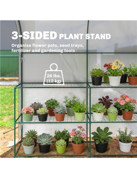 Outsunny Walk-in Greenhouse with Shelves, Small Greenhouse with PE Cover and Roll-up Door, 123 x 187 x 189 cm, White - pic 182357 | FastDaddyshop