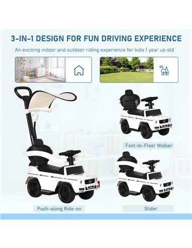 HOMCOM 12+ Push Along Car Mercedes-Benz G350 Foot to Floor Slider with Steering Wheel, White