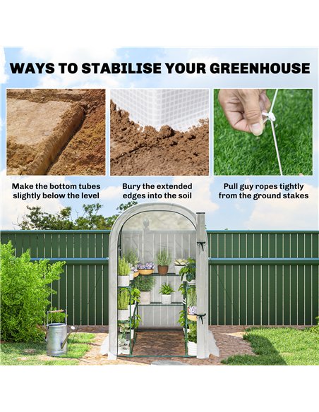 Outsunny Walk-in Greenhouse with Shelves, Small Greenhouse with PE Cover and Roll-up Door, 123 x 187 x 189 cm, White - pic 182360 | FastDaddyshop
