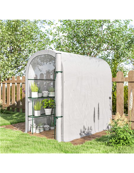 Outsunny Walk-in Greenhouse with Shelves, Small Greenhouse with PE Cover and Roll-up Door, 123 x 187 x 189 cm, White - pic 182361 | FastDaddyshop