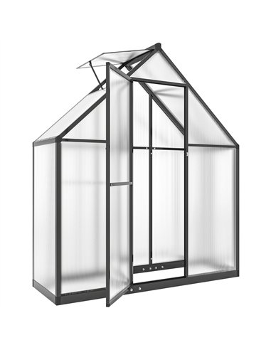 Outsunny Polycarbonate Greenhouse with Swing Door and Adjustable Window, Walk-in Greenhouse, 5.5 x 6.5ft, Black