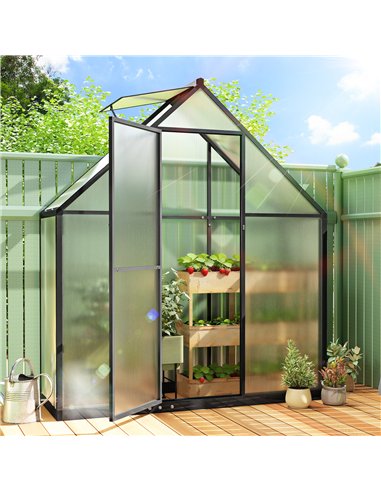Outsunny Polycarbonate Greenhouse with Swing Door and Adjustable Window, Walk-in Greenhouse, 5.5 x 2ft, Black