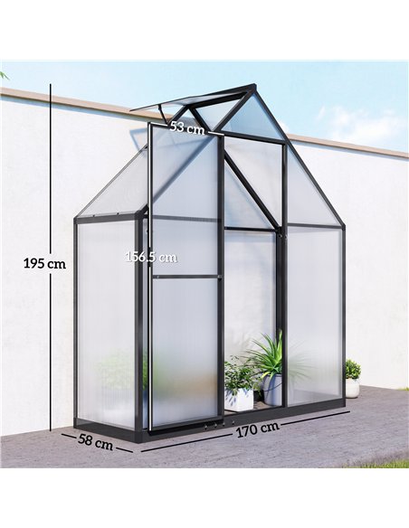Outsunny Polycarbonate Greenhouse with Swing Door and Adjustable Window, Walk-in Greenhouse, 5.5 x 2ft, Black - pic 182374 | FastDaddyshop