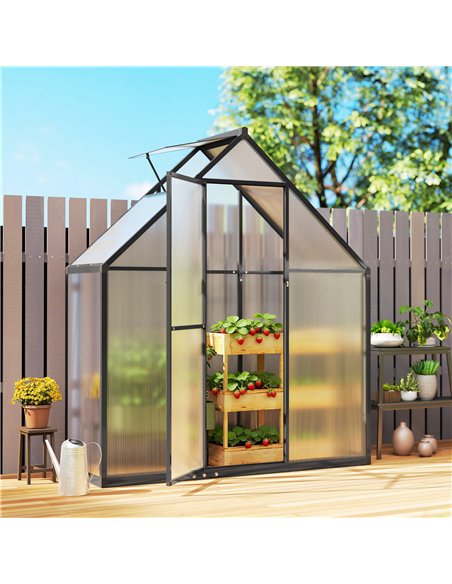 Outsunny Polycarbonate Greenhouse with Swing Door and Adjustable Window, Walk-in Greenhouse, 5.5 x 2ft, Black - pic 182379 | FastDaddyshop