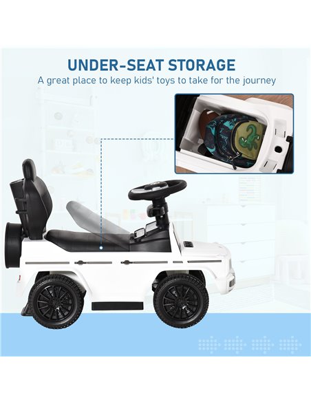 HOMCOM 12+ Push Along Car Mercedes-Benz G350 Foot to Floor Slider with Steering Wheel, White - pic 18238 | FastDaddyshop