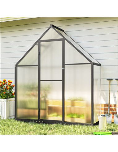 Outsunny Polycarbonate Greenhouse with Swing Door and Adjustable Window, Walk-in Greenhouse, 5.5 x 2ft, Black