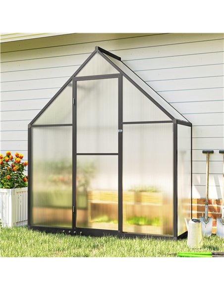Outsunny Polycarbonate Greenhouse with Swing Door and Adjustable Window, Walk-in Greenhouse, 5.5 x 2ft, Black - pic 182380 | FastDaddyshop