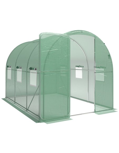Outsunny 2 x 3 m Walk-in Polytunnel Greenhouse with Hinged Door and 6 Roll Up Mesh Windows, Garden Tunnel Warm House Tent, Green - pic 182381 | FastDaddyshop