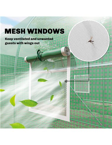 Outsunny 2 x 3 m Walk-in Polytunnel Greenhouse with Hinged Door and 6 Roll Up Mesh Windows, Garden Tunnel Warm House Tent, Green