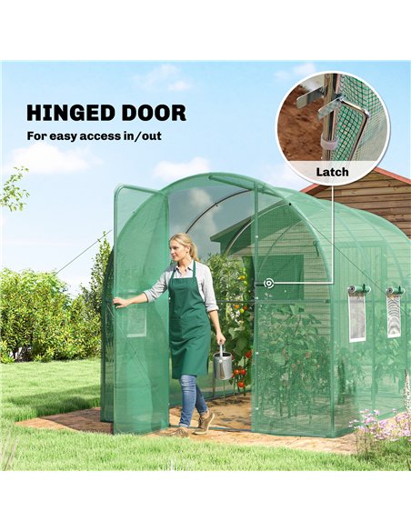 Outsunny 2 x 3 m Walk-in Polytunnel Greenhouse with Hinged Door and 6 Roll Up Mesh Windows, Garden Tunnel Warm House Tent, Green - pic 182385 | FastDaddyshop