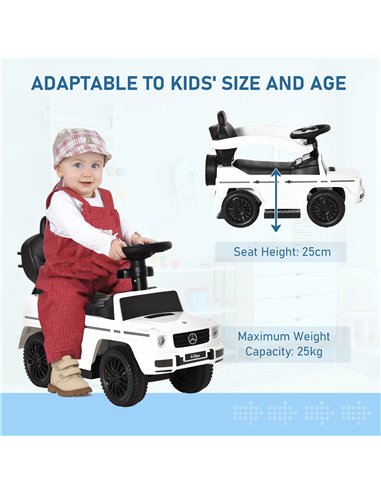 HOMCOM 12+ Push Along Car Mercedes-Benz G350 Foot to Floor Slider with Steering Wheel, White