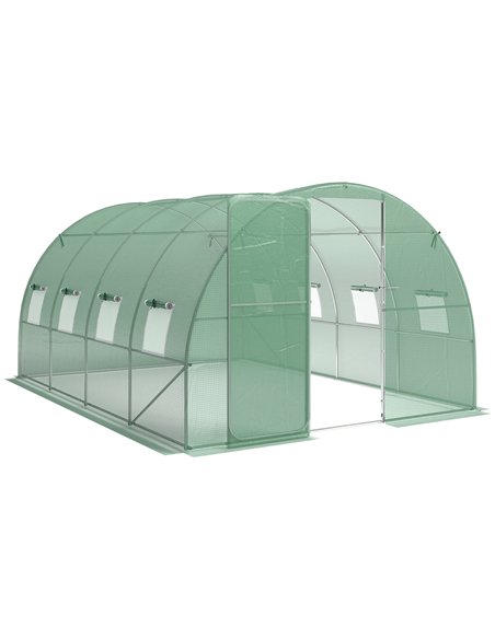 Outsunny 3 x 4 m Walk-in Polytunnel Greenhouse with Hinged Door and 8 Roll Up Mesh Windows, Garden Tunnel Warm House Tent, Green - pic 182390 | FastDaddyshop