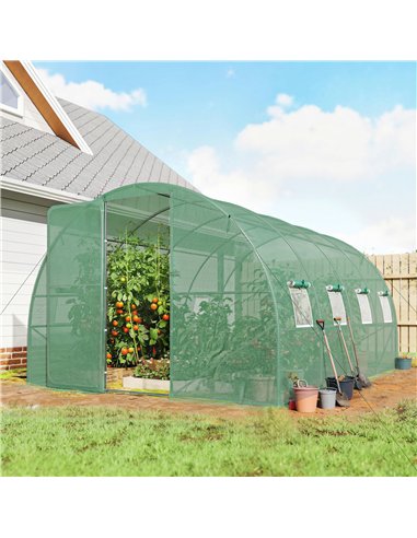Outsunny 3 x 4 m Walk-in Polytunnel Greenhouse with Hinged Door and 8 Roll Up Mesh Windows, Garden Tunnel Warm House Tent, Green