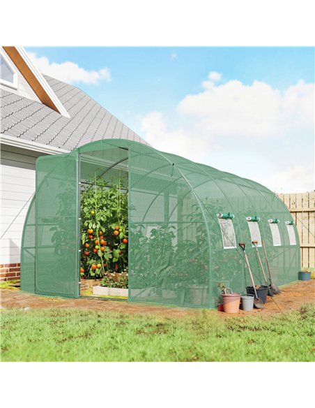 Outsunny 3 x 4 m Walk-in Polytunnel Greenhouse with Hinged Door and 8 Roll Up Mesh Windows, Garden Tunnel Warm House Tent, Green - pic 182391 | FastDaddyshop