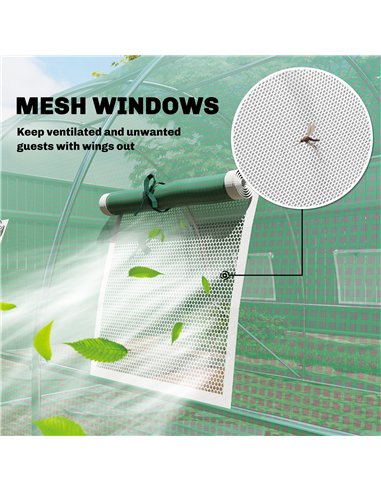 Outsunny 3 x 4 m Walk-in Polytunnel Greenhouse with Hinged Door and 8 Roll Up Mesh Windows, Garden Tunnel Warm House Tent, Green