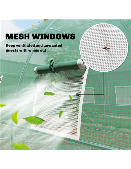 Outsunny 3 x 4 m Walk-in Polytunnel Greenhouse with Hinged Door and 8 Roll Up Mesh Windows, Garden Tunnel Warm House Tent, Green - pic 182393 | FastDaddyshop