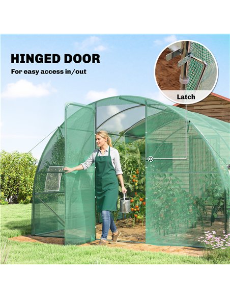 Outsunny 3 x 4 m Walk-in Polytunnel Greenhouse with Hinged Door and 8 Roll Up Mesh Windows, Garden Tunnel Warm House Tent, Green - pic 182394 | FastDaddyshop