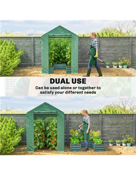 Outsunny Small Greenhouse with Raised Garden Bed, Galvanised Walk-in Greenhouse with Roll Up Windows, 141 x 141 x 190 cm, Green - pic 182402 | FastDaddyshop