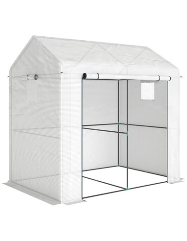 Outsunny Walk-in Greenhouse, Outdoor Tomato Greenhouse with Roll-up Door and Mesh Windows, PE Cover, 200 x 140 x 200cm, White