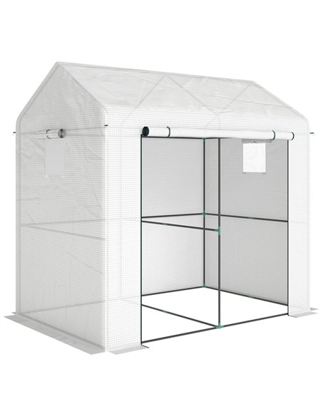 Outsunny Walk-in Greenhouse, Outdoor Tomato Greenhouse with Roll-up Door and Mesh Windows, PE Cover, 200 x 140 x 200cm, White - pic 182417 | FastDaddyshop