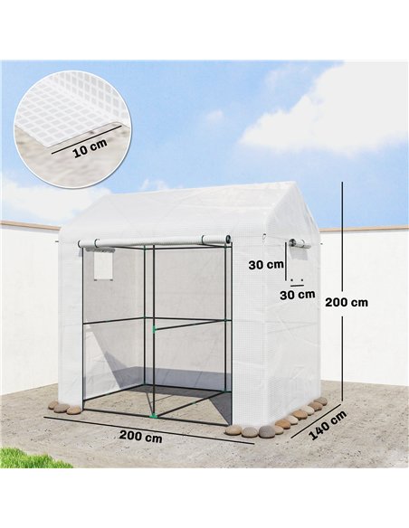 Outsunny Walk-in Greenhouse, Outdoor Tomato Greenhouse with Roll-up Door and Mesh Windows, PE Cover, 200 x 140 x 200cm, White - pic 182419 | FastDaddyshop