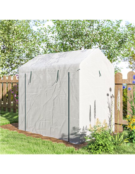 Outsunny Walk-in Greenhouse, Outdoor Tomato Greenhouse with Roll-up Door and Mesh Windows, PE Cover, 200 x 140 x 200cm, White - pic 182424 | FastDaddyshop