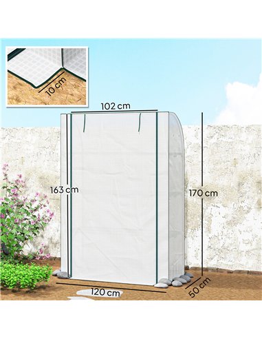 Outsunny Mini Greenhouse with Reinforced PE Cover, Portable Indoor Outdoor Green House with Roll-up Door, 170 x 120 x 50cm, Whit