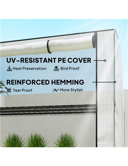 Outsunny Mini Greenhouse with Reinforced PE Cover, Portable Indoor Outdoor Green House with Roll-up Door, 170 x 120 x 50cm, Whit - pic 182430 | FastDaddyshop