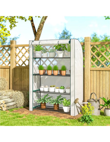 Outsunny Mini Greenhouse with Reinforced PE Cover, Portable Indoor Outdoor Green House with Roll-up Door, 170 x 120 x 50cm, Whit - pic 182433 | FastDaddyshop