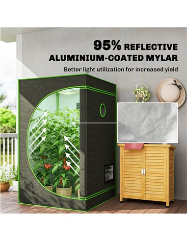Outsunny Grow Tent 120 x 120 x 200 cm, Reflective Mylar Hydroponic Growing Tent with 600D Oxford Fabric, Observation Window, Ven