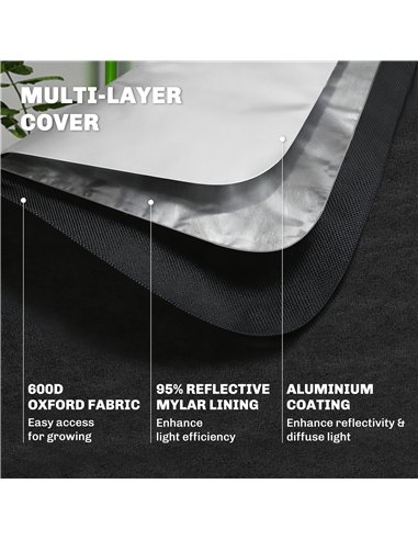 Outsunny Grow Tent 120 x 120 x 200 cm, Reflective Mylar Hydroponic Growing Tent with 600D Oxford Fabric, Observation Window, Ven